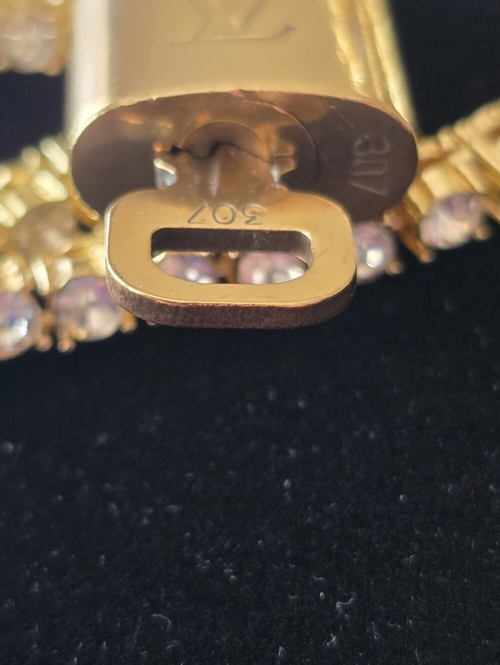 Louis Vuitton Gold Padlock Pendant on Crystal Pavé tennis Chain - Picture 7 of 9
